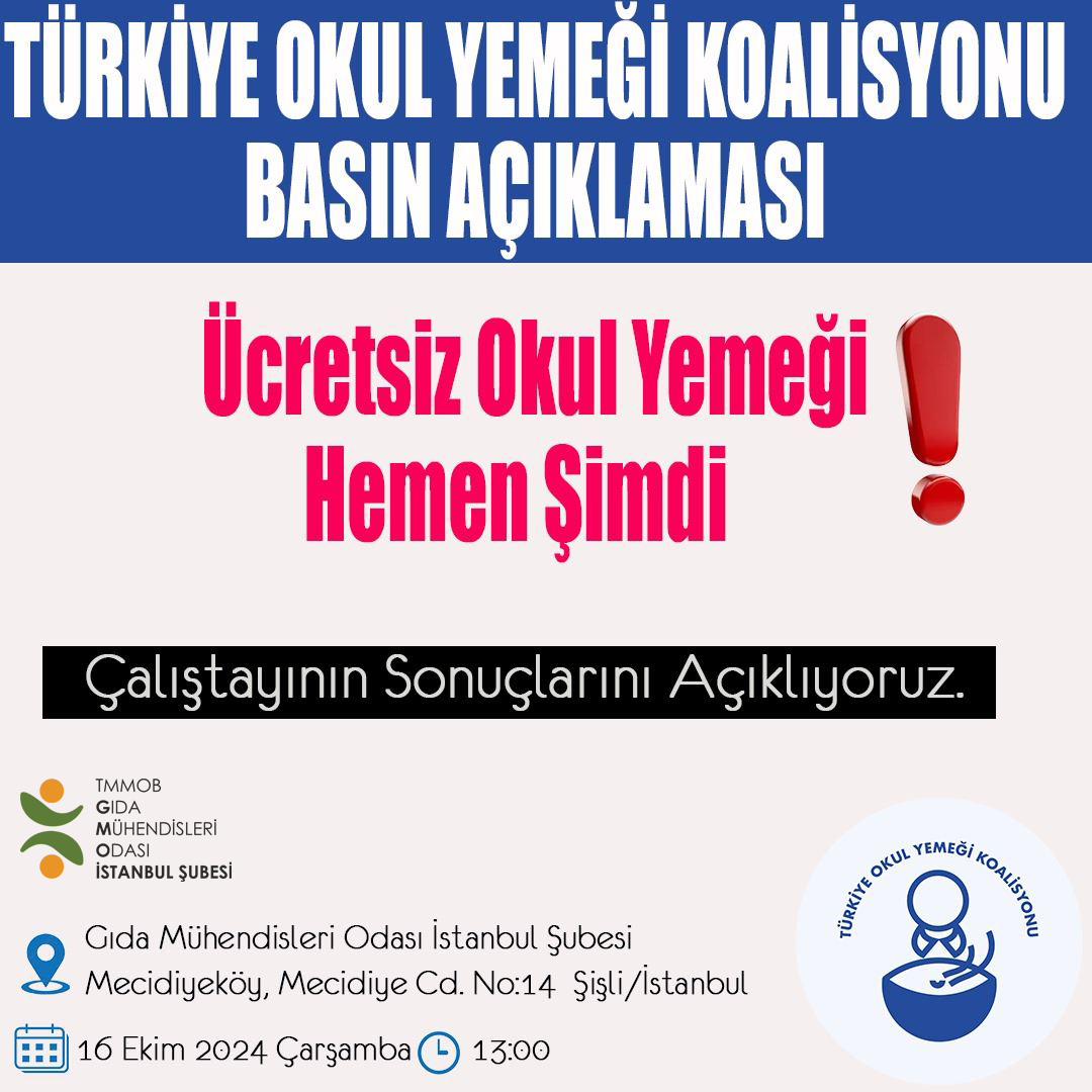 📢 TÜRKİYE OKUL YEMEĞİ KOALİSYONU BASIN AÇIKLAMASINA ÇAĞRI