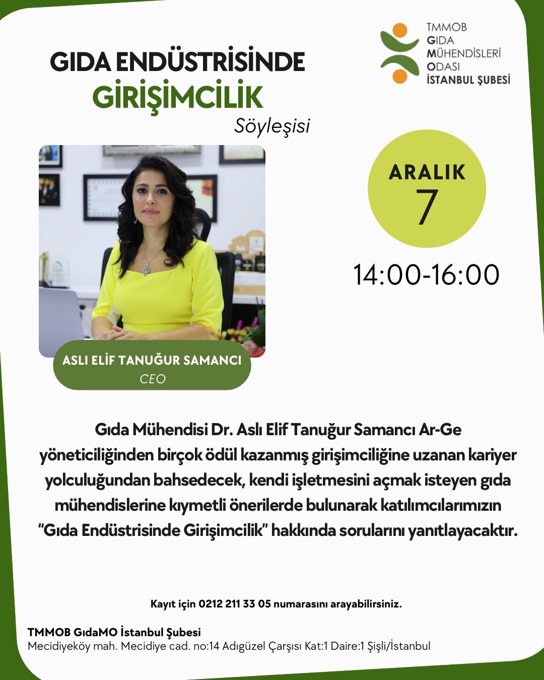 📢 GIDA ENDÜSTRİSİNDE GİRİŞİMCİLİK SÖYLEŞİSİ DUYURUSU