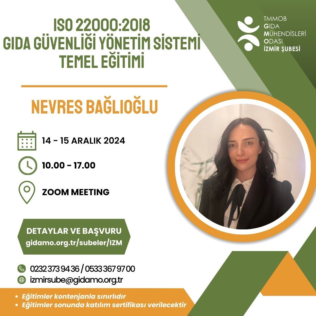 ISO 22000:2018 GIDA GÜVENLİĞİ YÖNETİM SİSTEMİ TEMEL EĞİTİMİ (BU EĞİTİME ARTIK KAYIT ALINMAMAKTADIR)