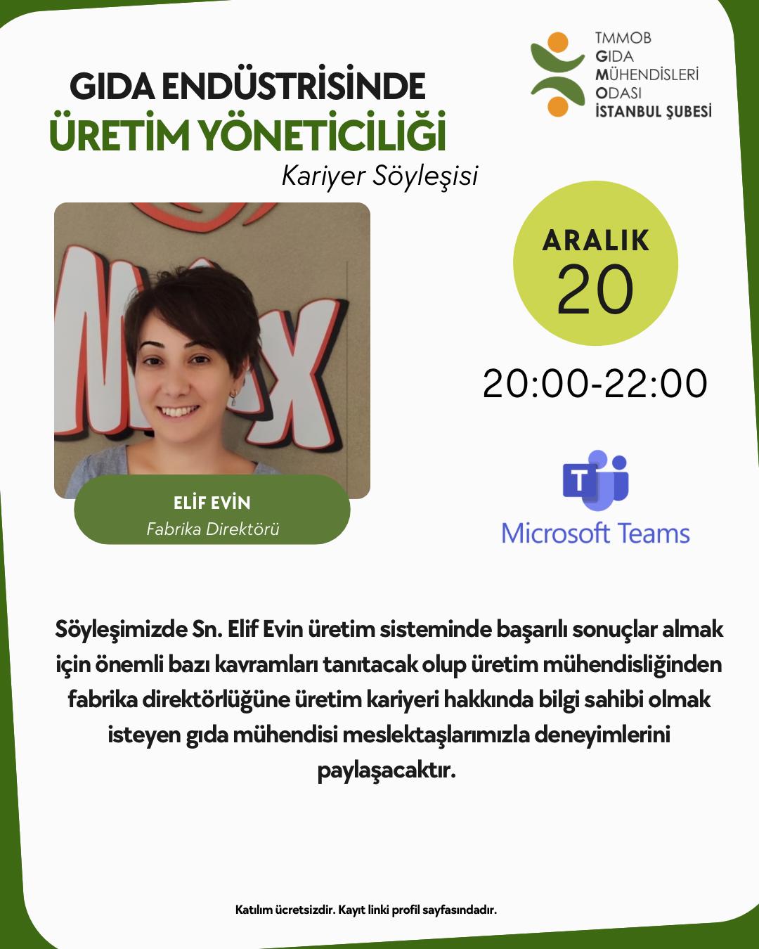 📢 ONLİNE /GIDA ENDÜSTRİSİNDE ÜRETİM YÖNETİCİLİĞİ KARİYER SÖYLEŞİSİ DUYURUSU