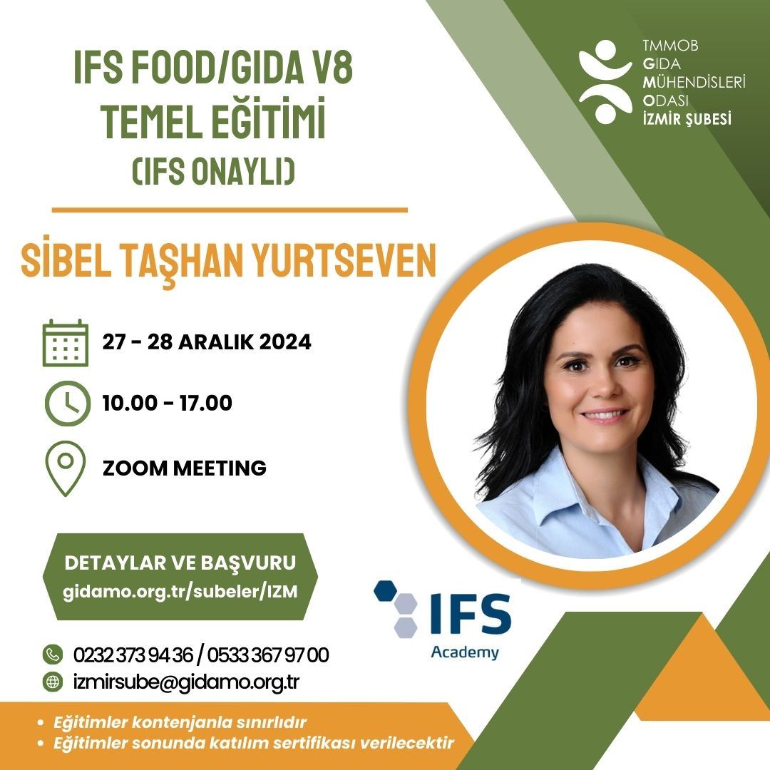 IFS FOOD/GIDA V8 TEMEL EĞİTİMİ (IFS ONAYLI) - (BU EĞİTİME ARTIK KAYIT ALINMAMAKTADIR)