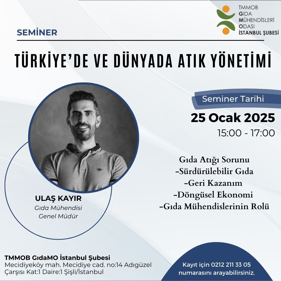 📢 YÜZ YÜZE/ TÜRKİYE’ DE VE DÜNYADA ATIK YÖNETİMİ SEMİNER DUYURUSU – 25 OCAK 2025