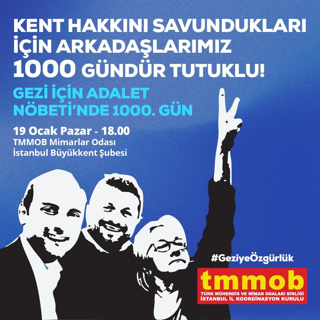 📢 TMMOB İSTANBUL İL KOORDİNASYON KURULU (İKK) / GEZİ İÇİN ADALET NÖBETİ'NDE 1000. GÜN BASIN AÇIKLAMASINA ÇAĞRI 