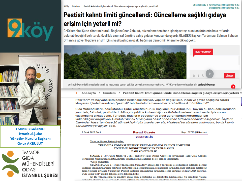 YÖNETİM KURULU BAŞKANIMIZ ONUR AKBULUT/ 9. KÖY HABER SİTESİ - PESTİSİT KALINTI LİMİTİ GÜNCELLENDİ: GÜNCELLEME SAĞLIKLI GIDAYA ERİŞİM İÇİN YETERLİ Mİ? RÖPORTAJ