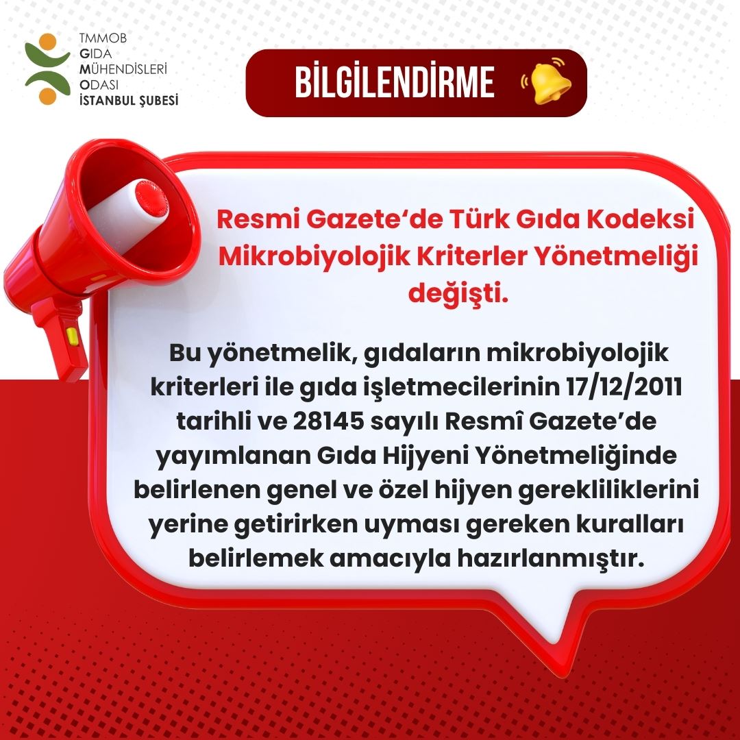 📢 13.02.2025 TARİH VE 32812 SAYILI RESMİ GAZETE / TÜRK GIDA KODEKSİ MİKROBİYOLOJİK KRİTERLER YÖNETMELİĞİ