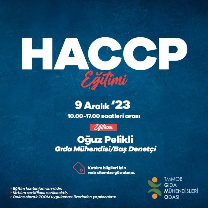 HACCP EĞİTİMİ - KAYITLARIMIZ DOLMUŞTUR, İLGİNİZE TEŞEKKÜR EDERİZ