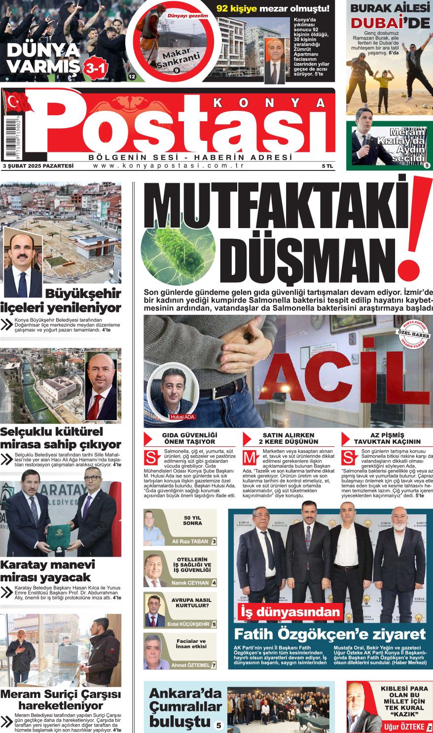 03 ŞUBAT 2025 KONYA POSTASI GAZETESİ "MUTFAKTAKİ DÜŞMAN"