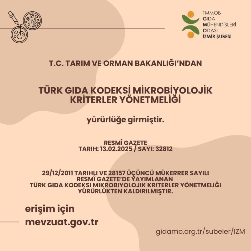 TÜRK GIDA KODEKSİ MİKROBİYOLOJİK KRİTERLER YÖNETMELİĞİ YÜRÜRLÜĞE GİRMİŞTİR