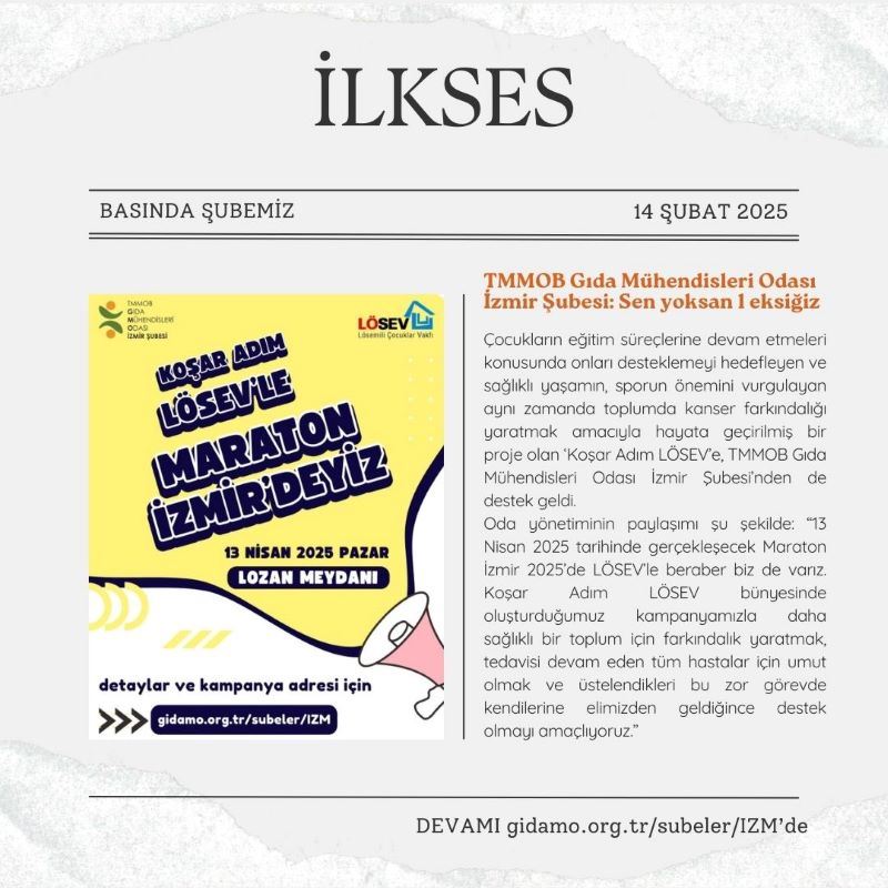 İLKSES: TMMOB GIDA MÜHENDİSLERİ ODASI İZMİR ŞUBESİ: SEN YOKSAN 1 EKSİĞİZ